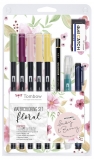 Watercoloring Set, Floral, 5 farbige Brush Pens, 1 Wassertankpinsel,